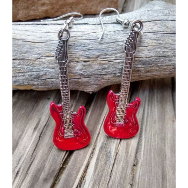 red guitar earrings