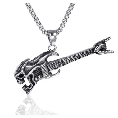 guitar and skull necklace